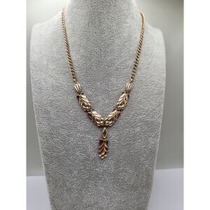 Paul Garver Gold Tone Art Nouveau Necklace Vintage Leaf Panel Pendant